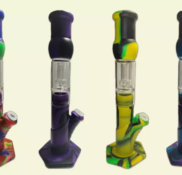 13″ Silicone Smoking Water Pipe with Glass Domed Matrix Showerhead Perc