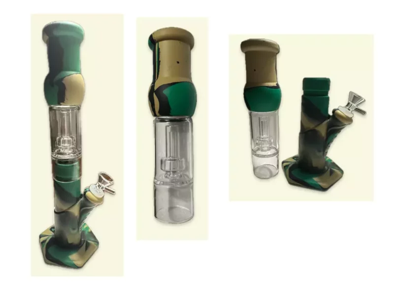 13″ Silicone Smoking Water Pipe with Glass Domed Matrix Showerhead Perc - Image 4